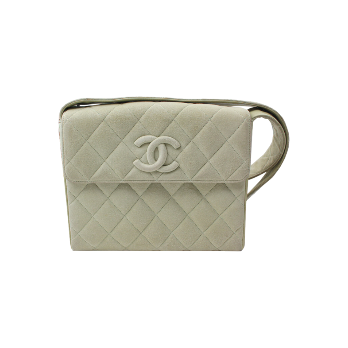 IT7G4K77NE35 Chanel Mint Green Suede Quilted Flap Crossbody Bag
