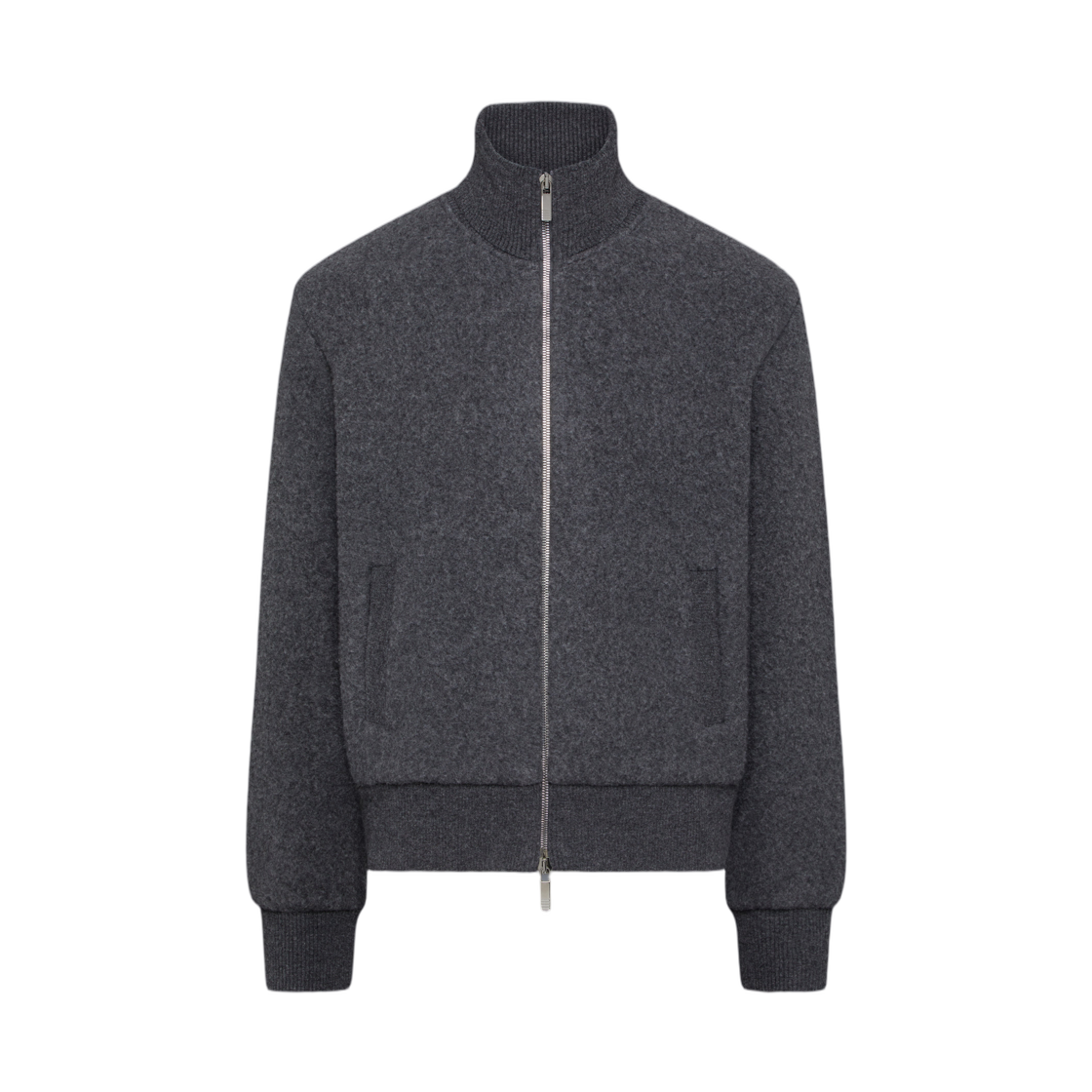 MJT526A-J0100-015 Thom Browne Wool Fleece Funnel Neck Zip Up Jacket Charcoal