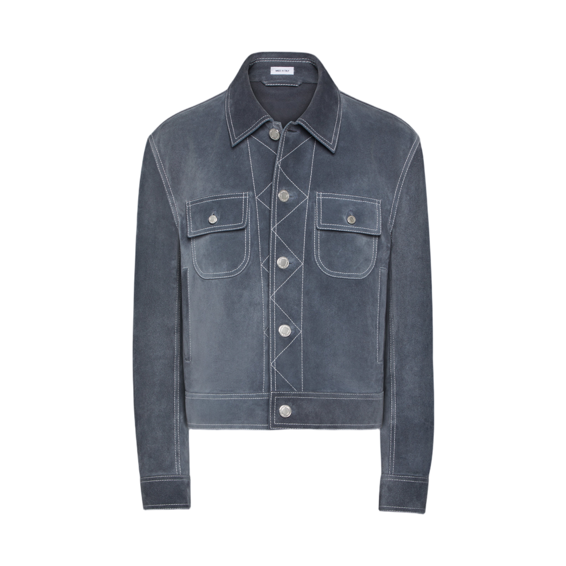 MJO243X-L0138-045 Thom Browne Contrast Stitch Suede Utility Jacket Silver