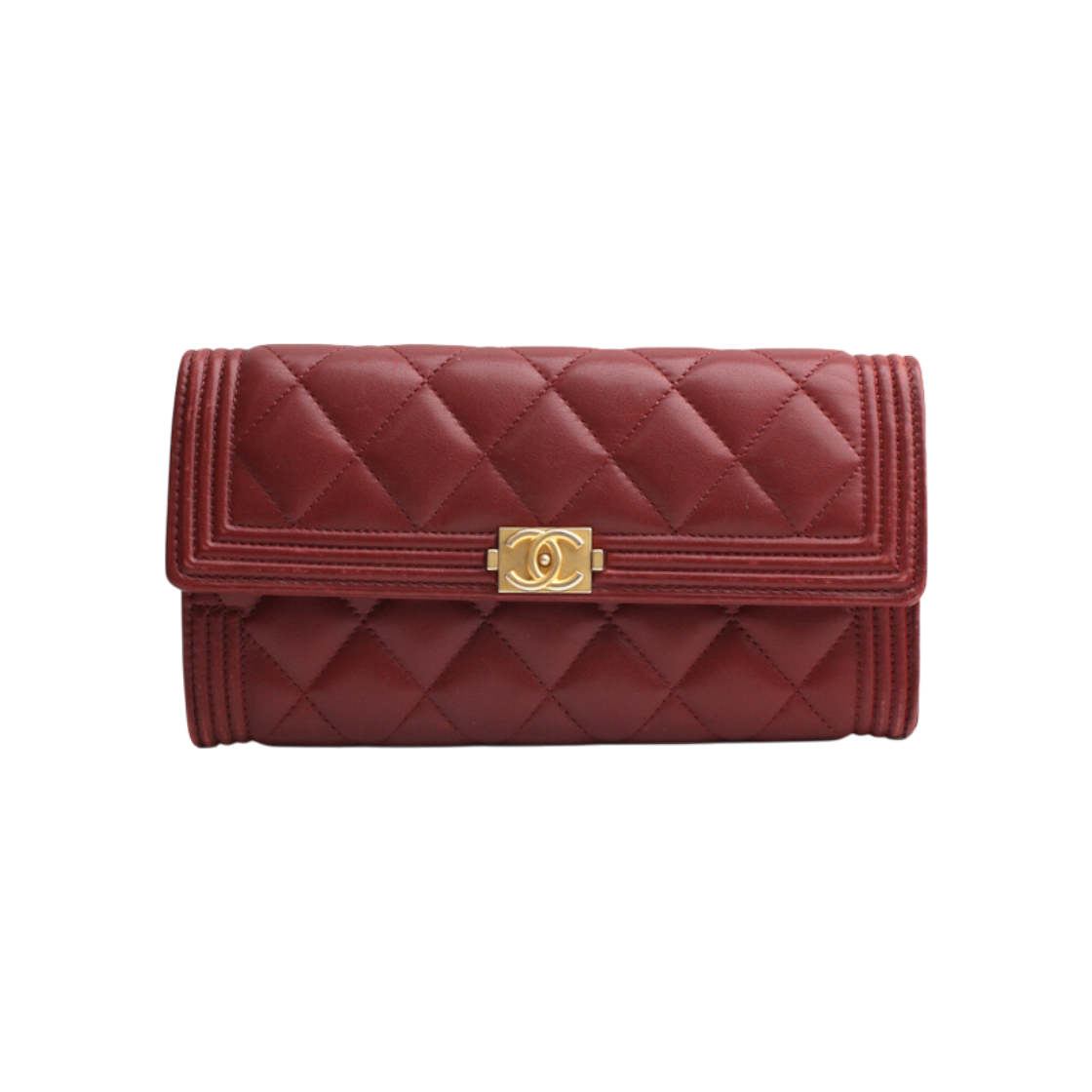 ITBCFUOJLAGE Chanel Deep Red Boy Vintage Gold Long Wallet 24th Edition