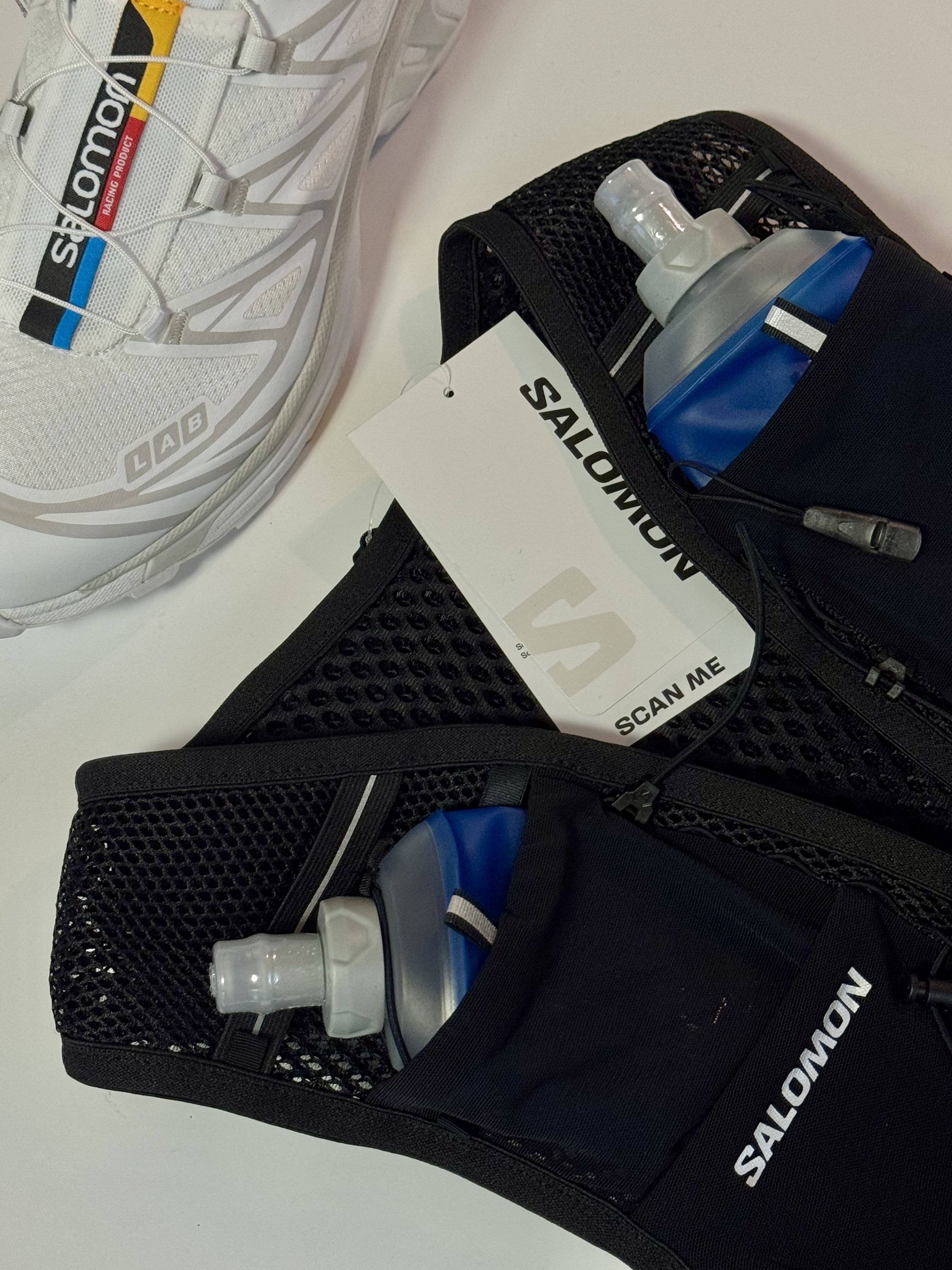 Salomon XT-6 ADV White, Salomon Active Skin 8 Set Black 착용 스타일 - 3
