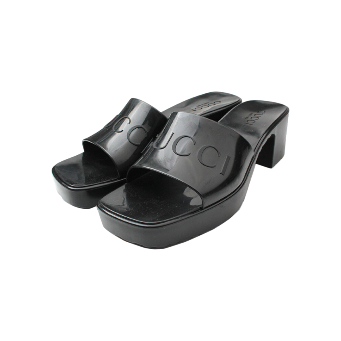 ITU4FTE7JRSF Gucci Black Jelly Chunky Heel Mules Size 38