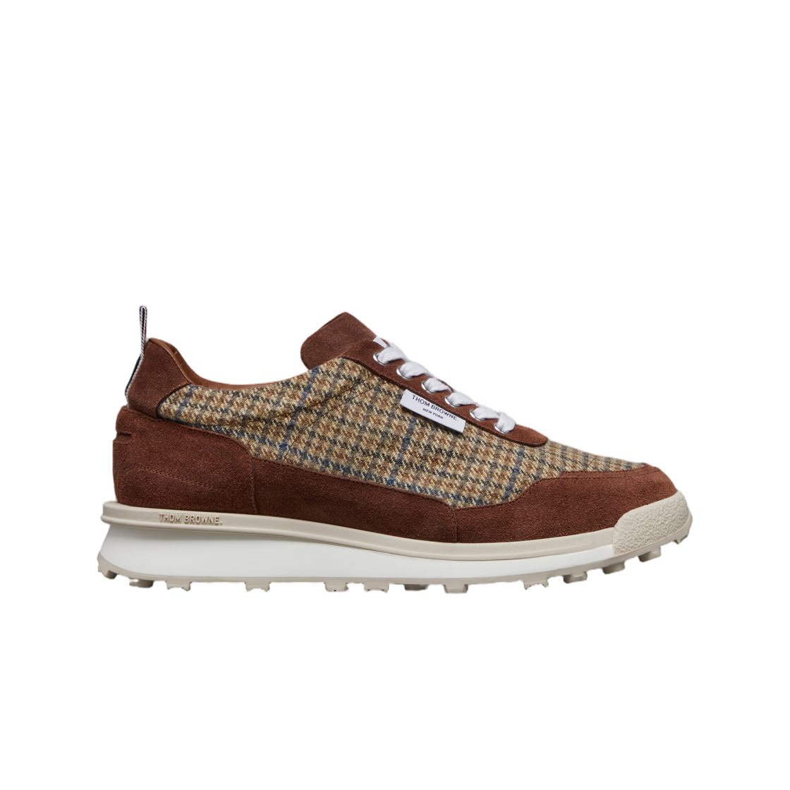 MFD271B-F0961-210 Thom Browne Gunclub Check Cheviot Tweed Alumni Sneakers Brown