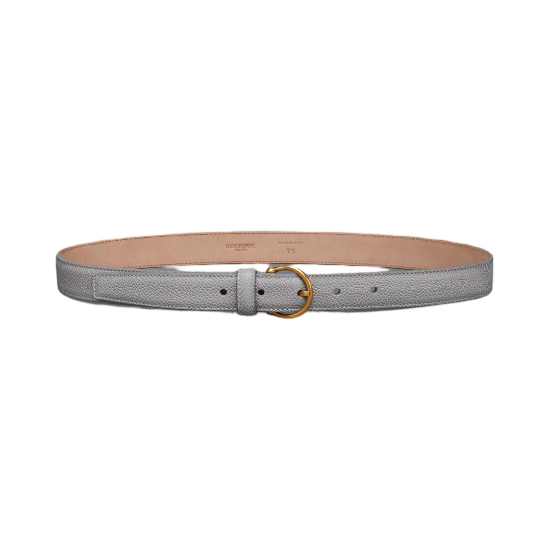 MCX068A-00198-055 Thom Browne Pebble Grain Round Buckle Belt Light Grey