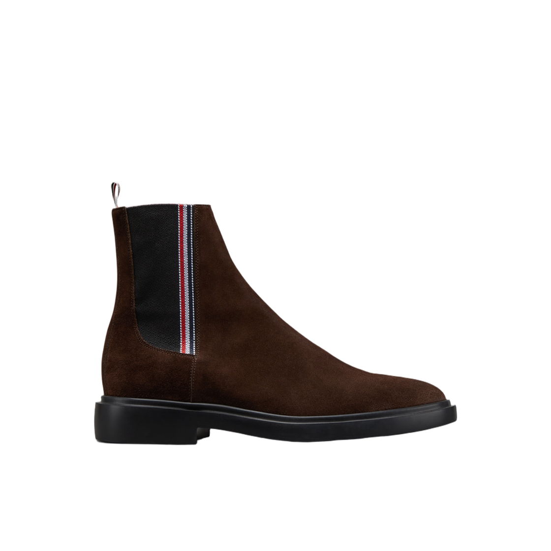 MFB249B-L0037-210 Thom Browne Calf Suede Rubber Sole RWB Chelsea Boot Brown