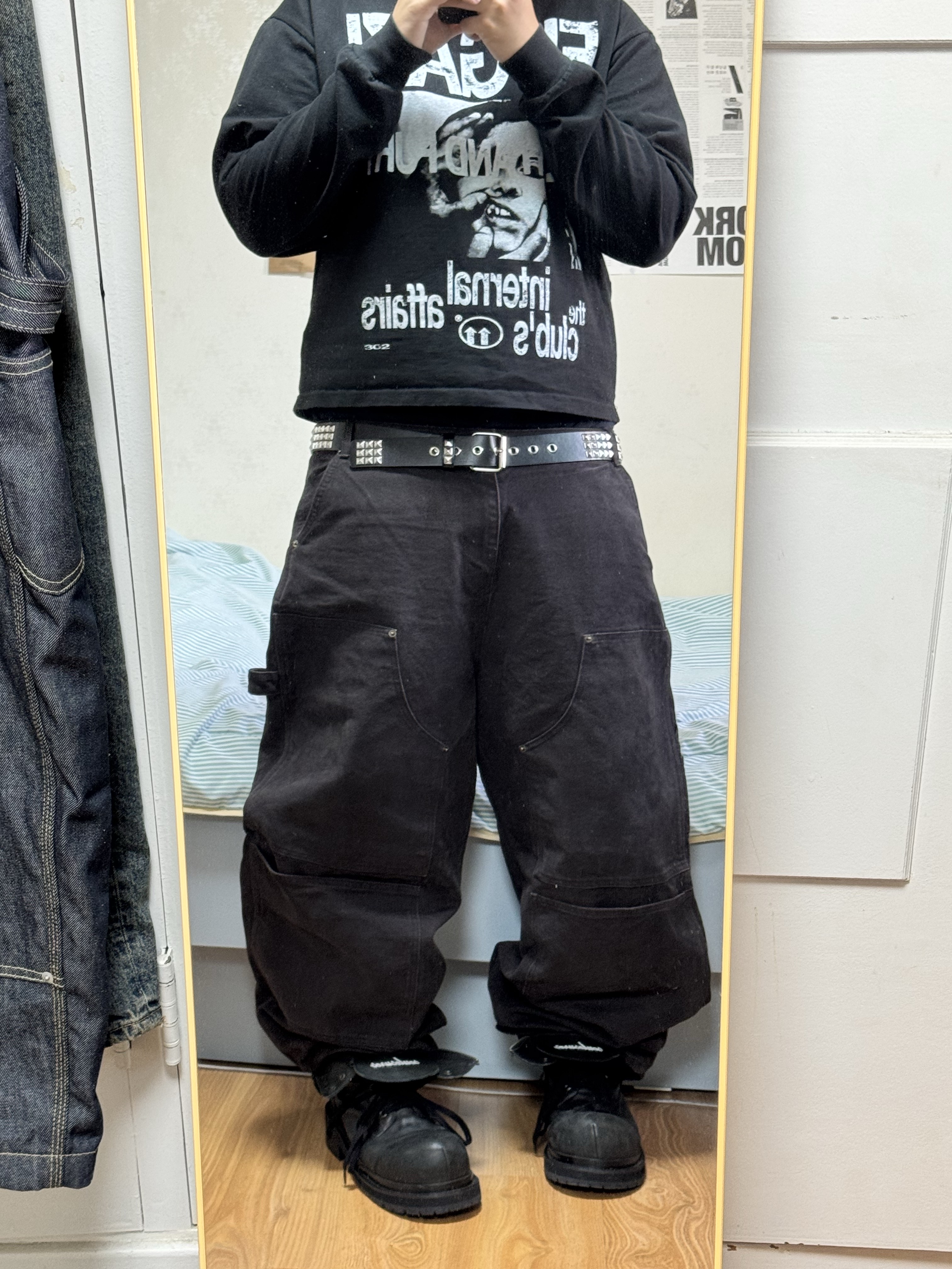 Aoiro Cutted Double Knee Pants Black Pearl 착용 스타일