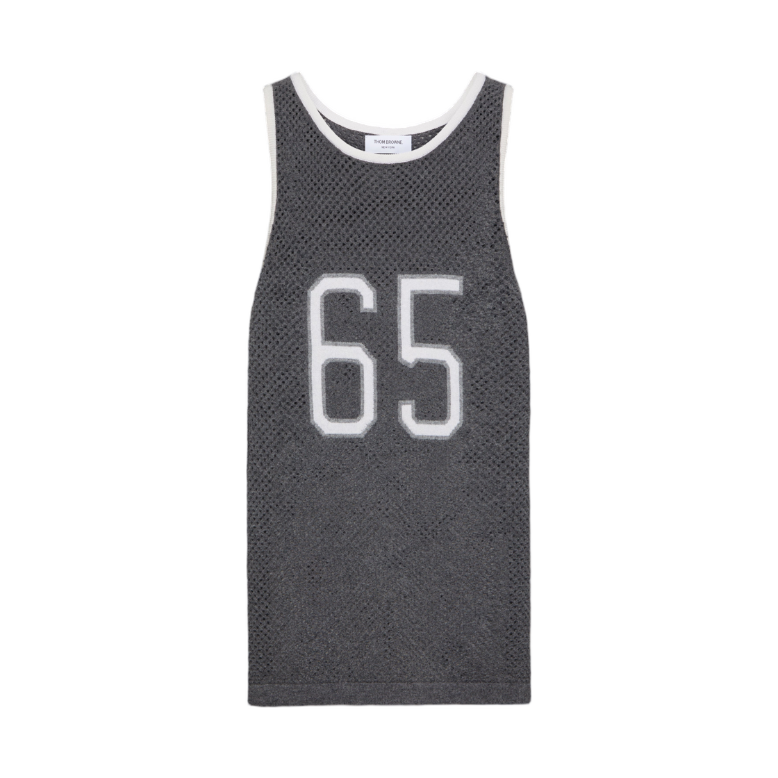 MKA561A-Y2001-035 Thom Browne Intarsia Cashmere Mesh Basketball Jersey Medium Grey
