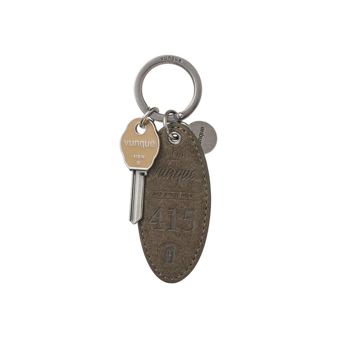 분크 스웨이드 라운드 키 참 머스크카키(vunque Suede Round Key Charm Musk Khaki)