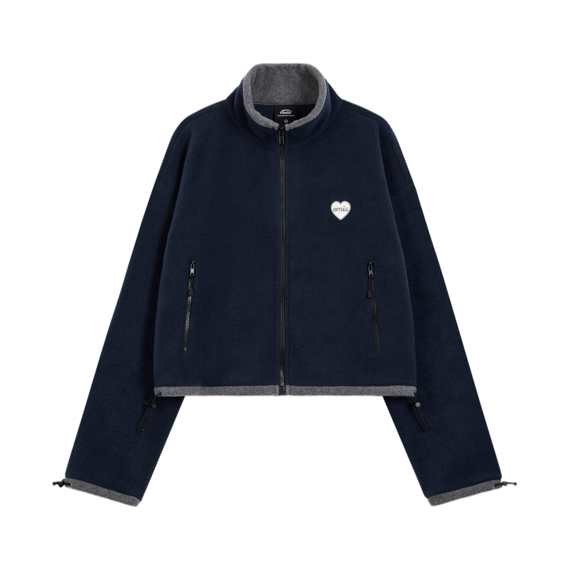 (W) 이미스 크롭 하트 와펜 집업 플리스 네이비((W) Emis Cropped Heart Wappen Zip Up Fleece Navy)
