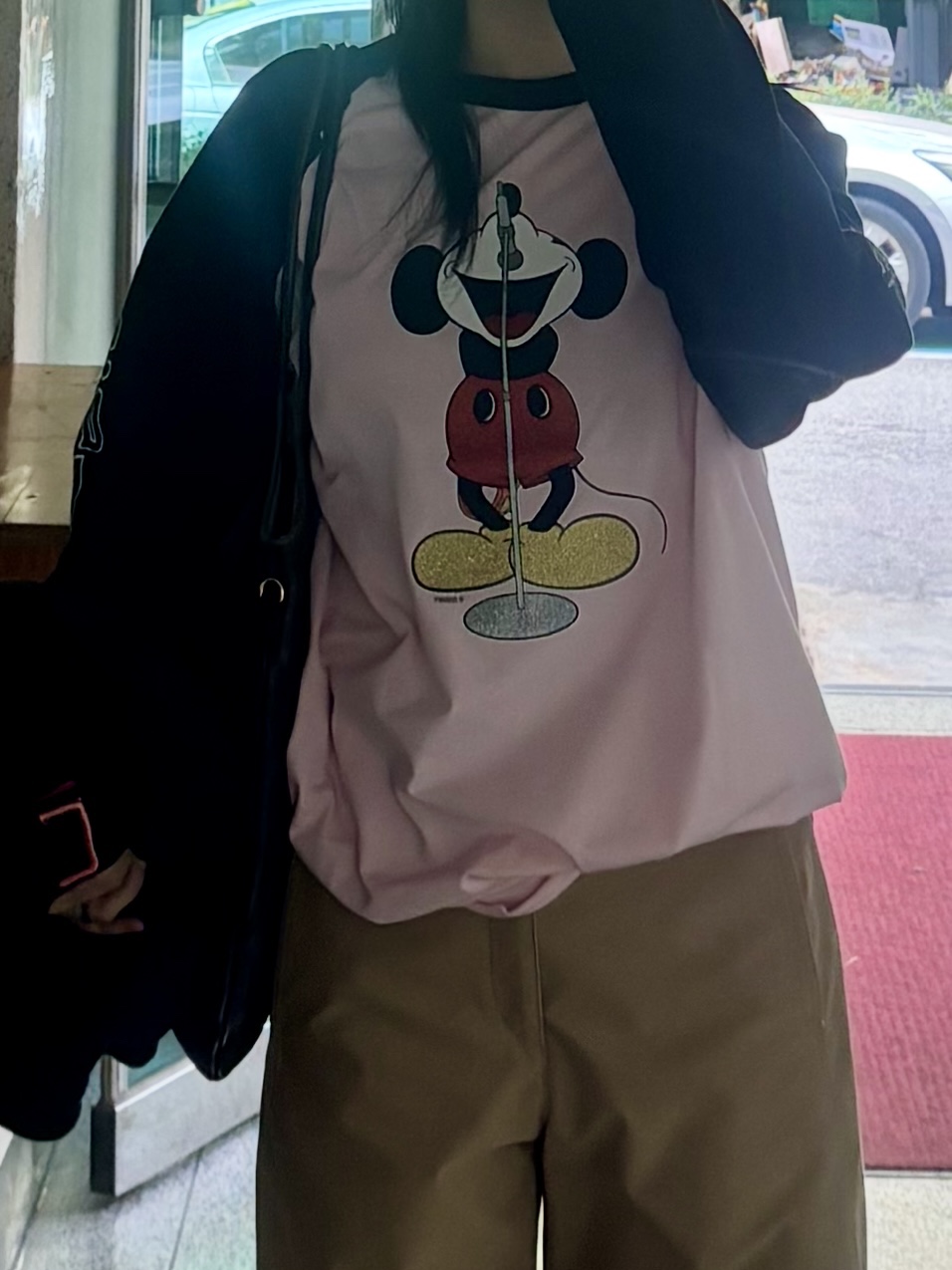 Supreme x Number (N)ine x Mickey Mouse Raglan L/S Top Pink - 25FW 착용 스타일