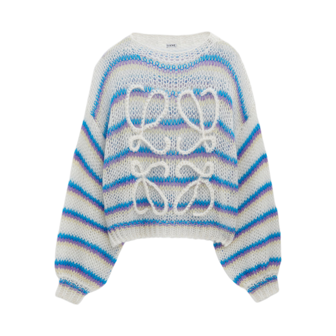(W) 로에베 모헤어 블렌드 아나그램 스웨터 화이트 멀티컬러((W) Loewe Mohair Blend Anagram Sweater White Multicolor)
