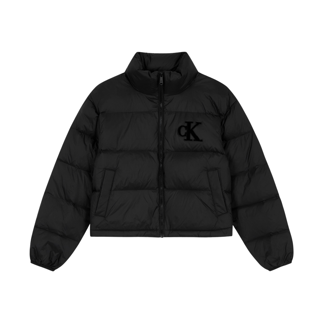 (W) 캘빈 클라인 셔닐 로고 푸퍼 다운 자켓 블랙((W) Calvin Klein Chenille Logo Puffer Down Jacket Black)