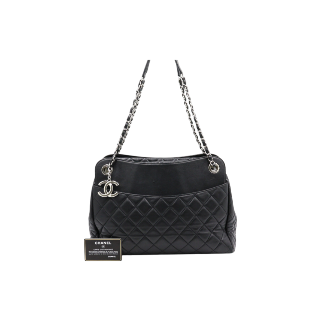 ITL7WHDVL6FF Chanel Black Lambskin Matelasse Quilted CC Chain Shoulder Bag AA45073