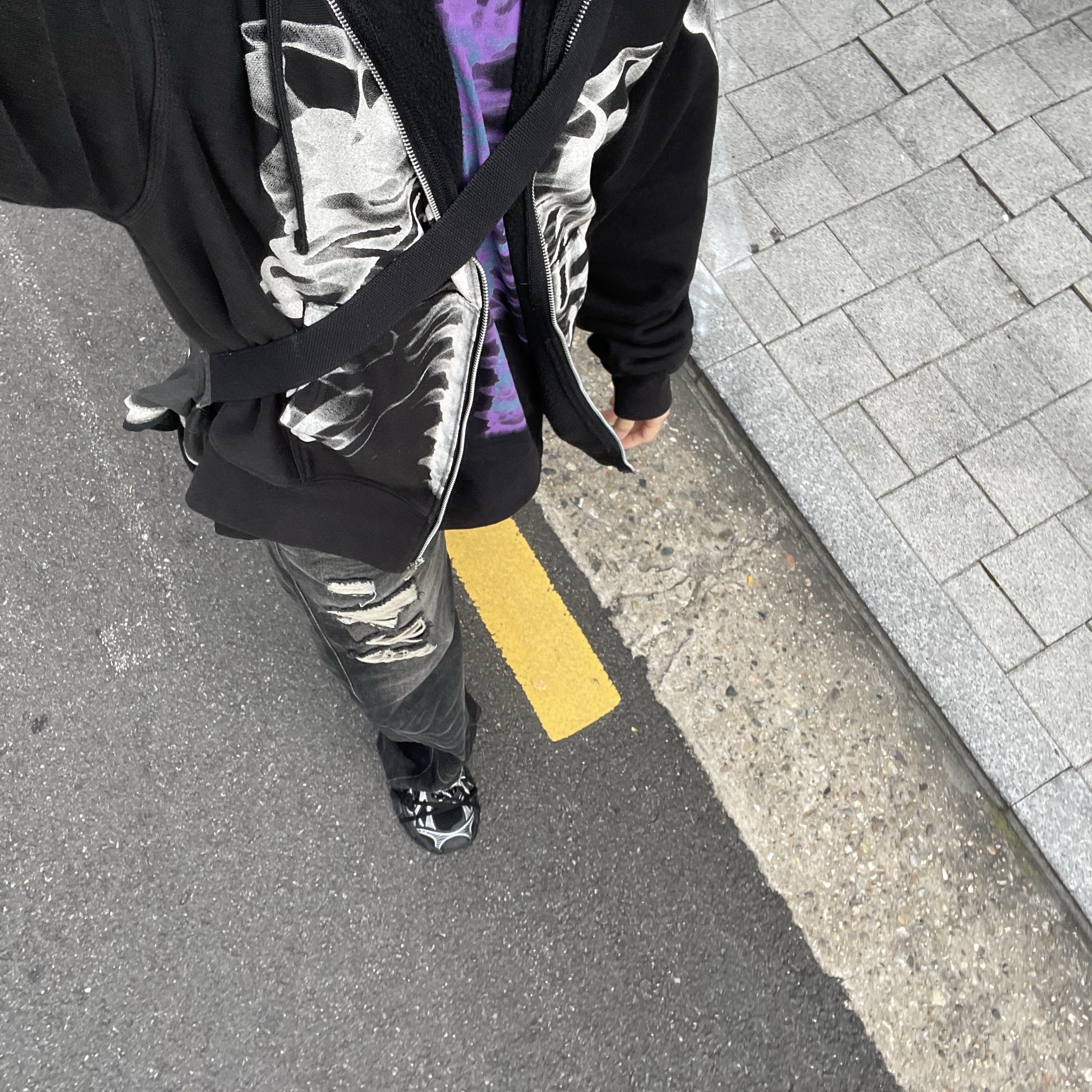 Stussy Rib Cage LS T-Shirt Black, Stussy Rib Cage Zip Hoodie Black White 착용 스타일