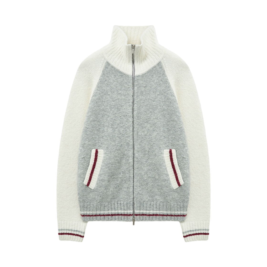 (W) 마뗑킴 하이 넥 래글런 니트 집업 아이보리((W) Matin Kim High Neck Raglan Knit Zip Up Ivory)