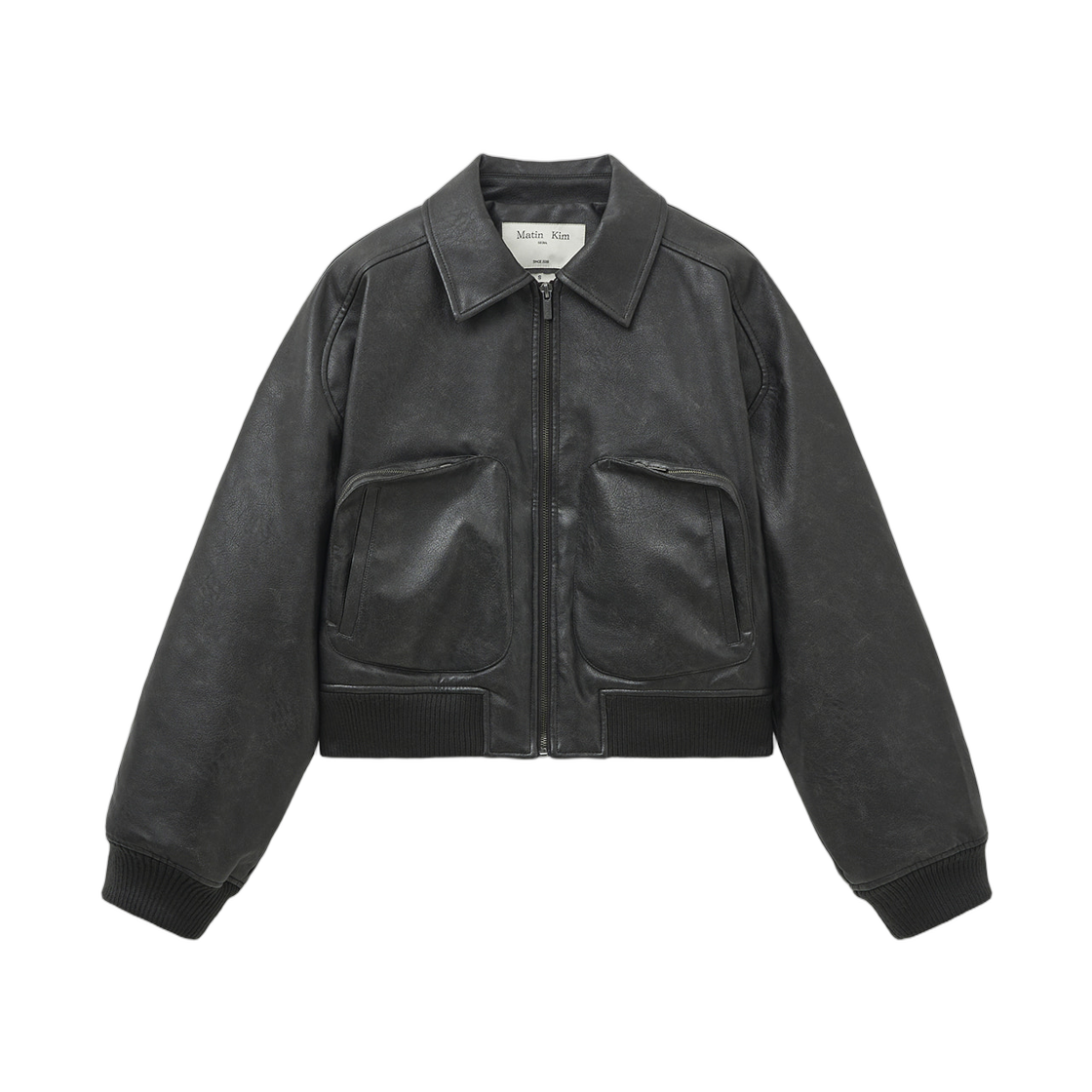 (W) 마뗑킴 포우 레더 아웃 포켓 점퍼 차콜((W) Matin Kim Faux Leather Out Pocket Jumper Charcoal) - 1