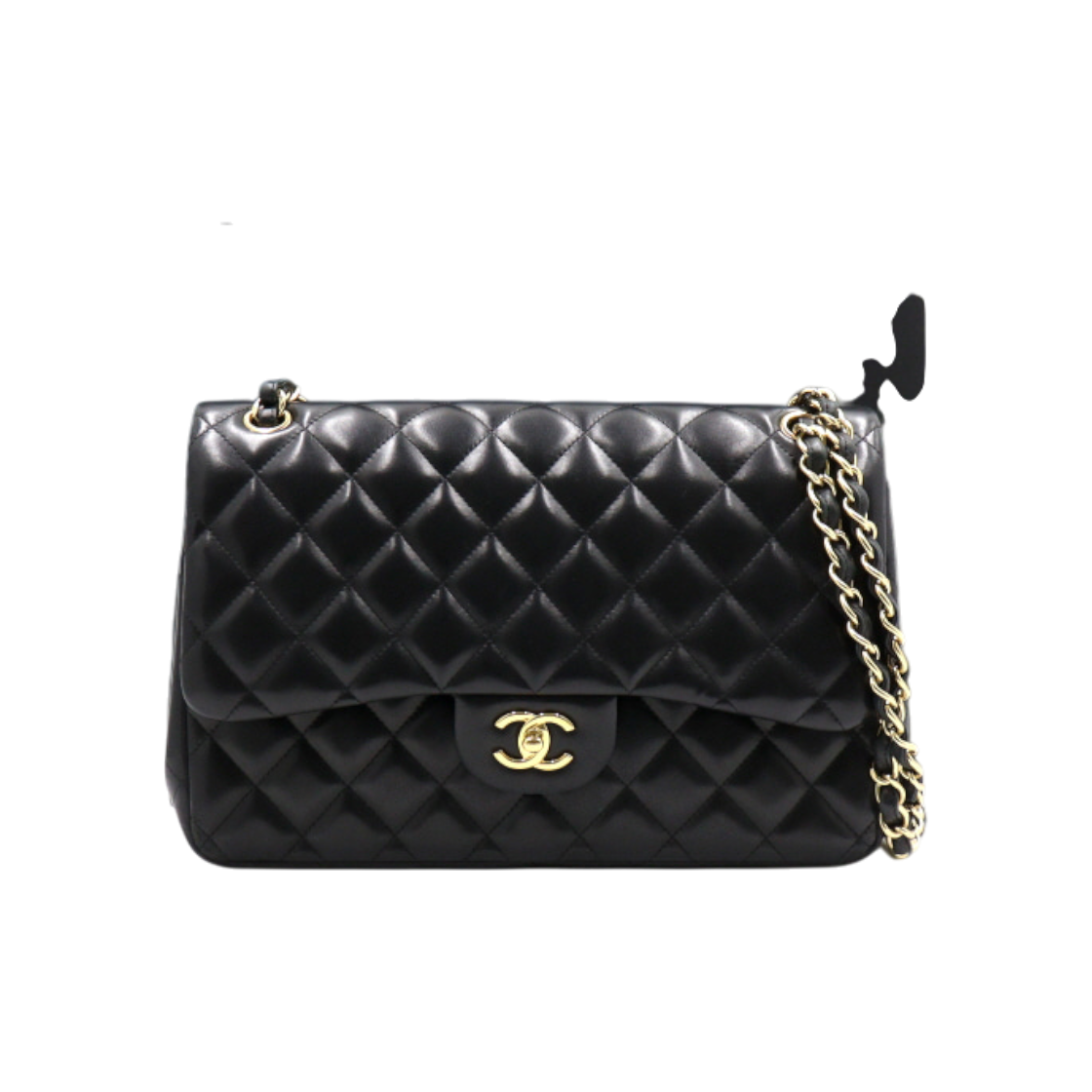 ITIAMCJC9CAC Chanel Black Lambskin Classic Large Jumbo Gold Chain Shoulder Bag