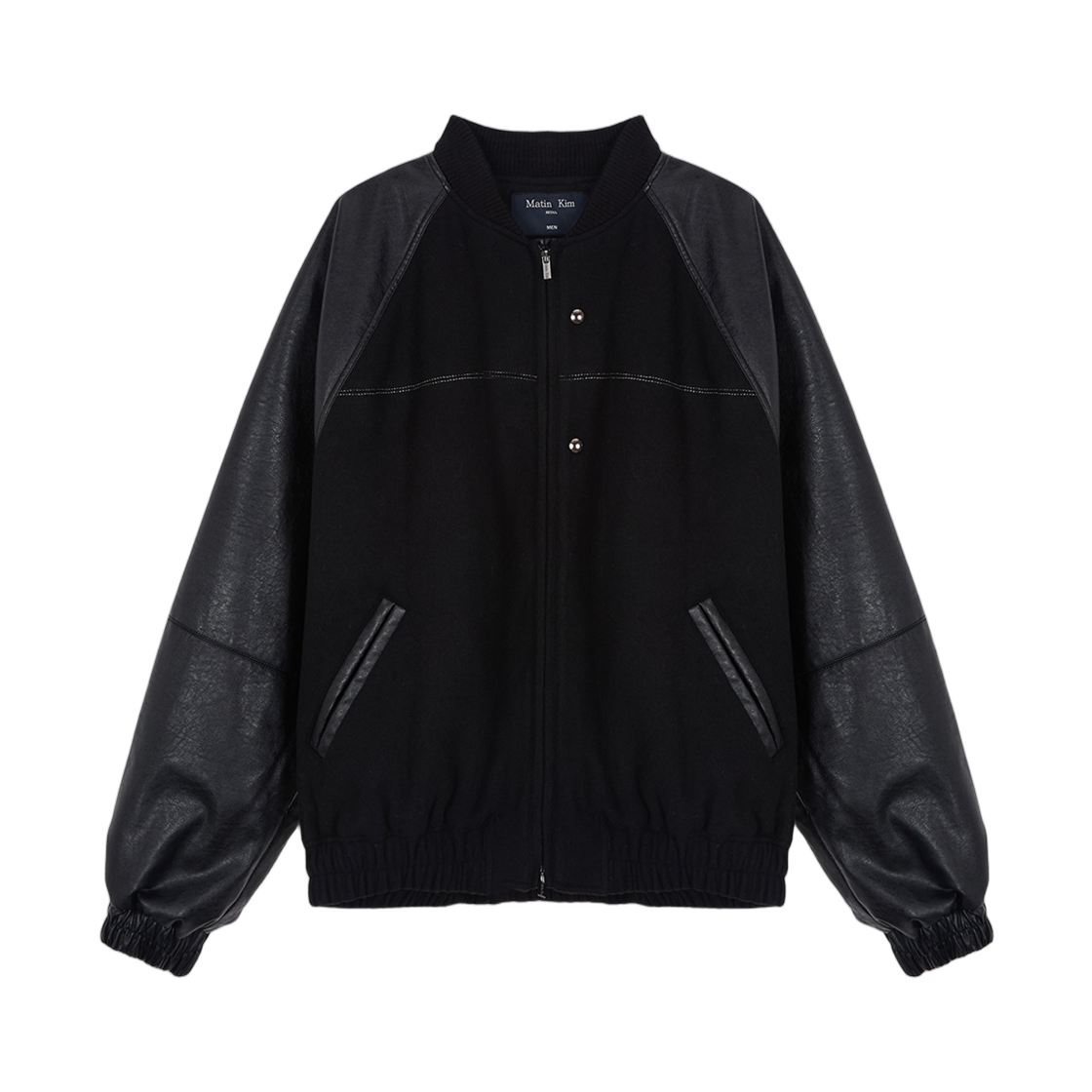 (W) 마뗑킴 스터닝 포인트 포우 레더 점퍼 블랙((W) Matin Kim Stunning Point Faux Leather Jumper Black) - 1