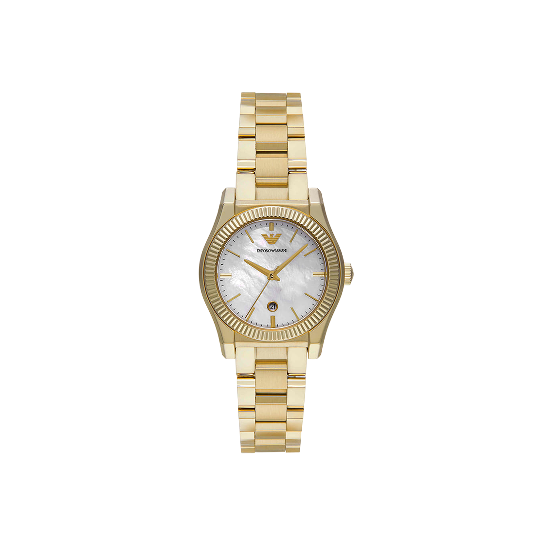 (W) 엠포리오 아르마니 페데리카 32mm 메탈 시계 마더 오브 펄 골드((W) Emporio Armani Federica 32mm Metal Watch Mother of Pearl Gold)