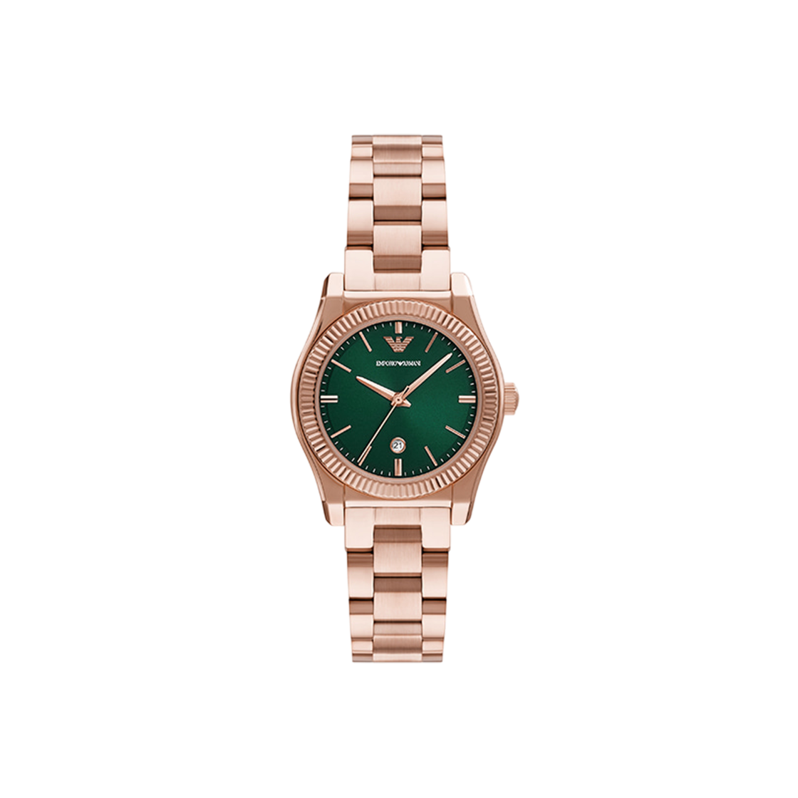 (W) 엠포리오 아르마니 페데리카 32mm 메탈 시계 그린 로즈 골드((W) Emporio Armani Federica 32mm Metal Watch Green Rose Gold)