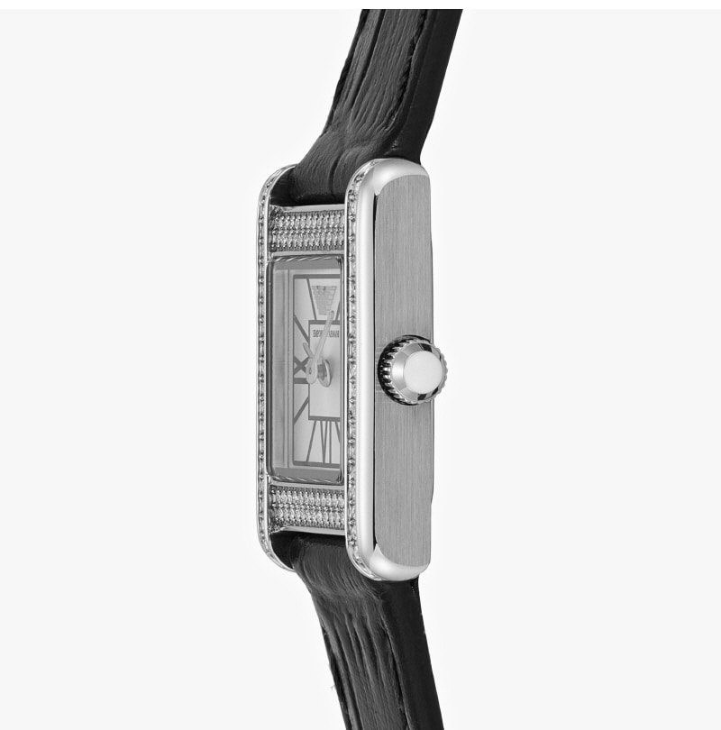 (W) 엠포리오 아르마니 제니 20mm 스퀘어 가죽 시계 실버 블랙((W) Emporio Armani Genni 20mm Square Leather Watch Silver Black) - 3
