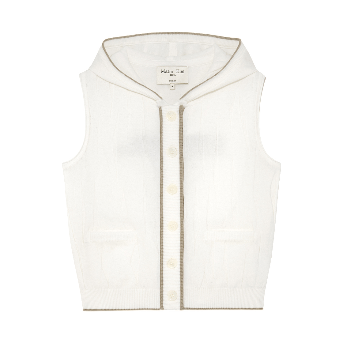 MK2534KV004MIV (W) Matin Kim Wrinkle Hoody Button Knit Vest Ivory