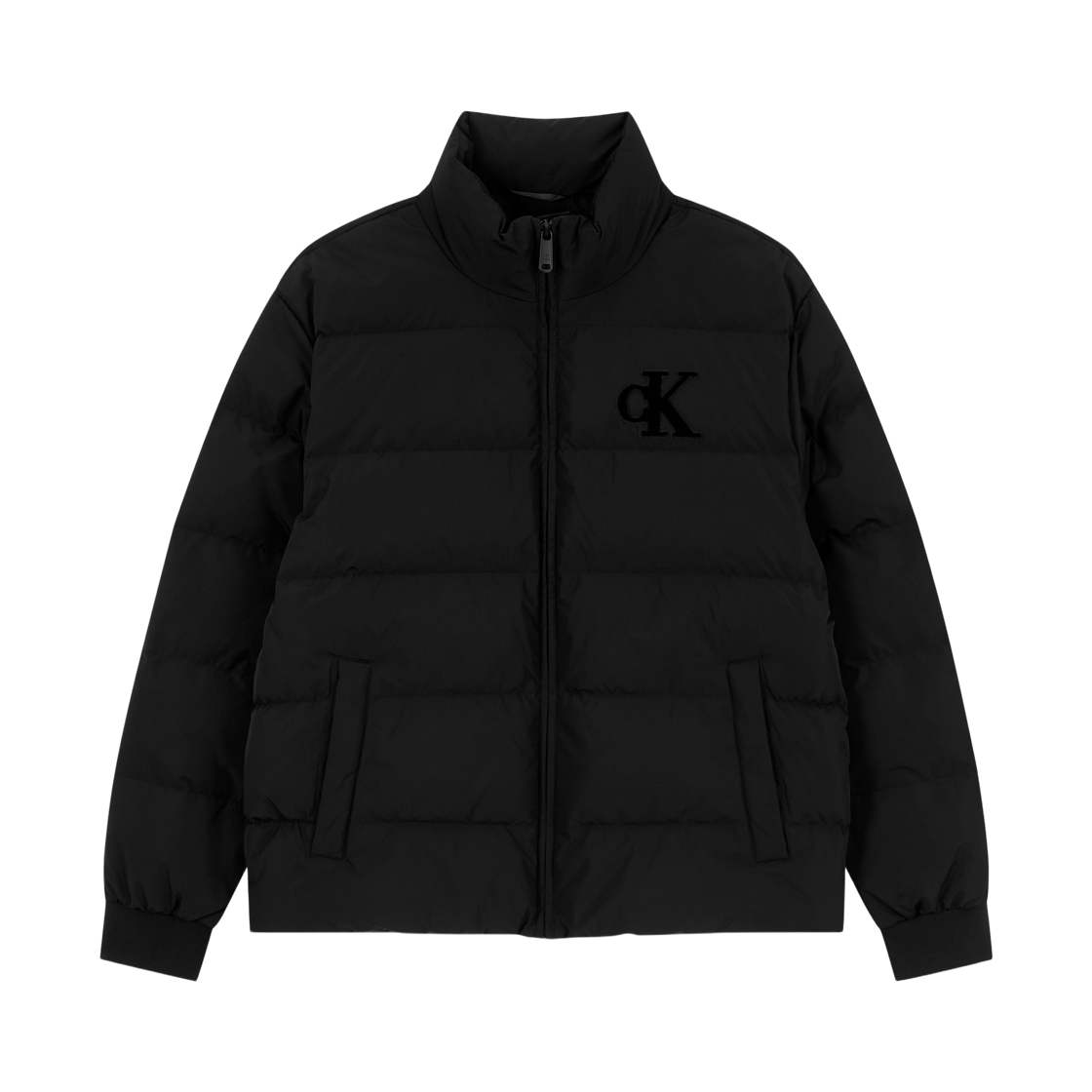 캘빈 클라인 셔닐 스탠드 카라 다운 푸퍼 자켓 블랙(Calvin Klein Chenille Stand Collar Down Puffer Jacket Black)