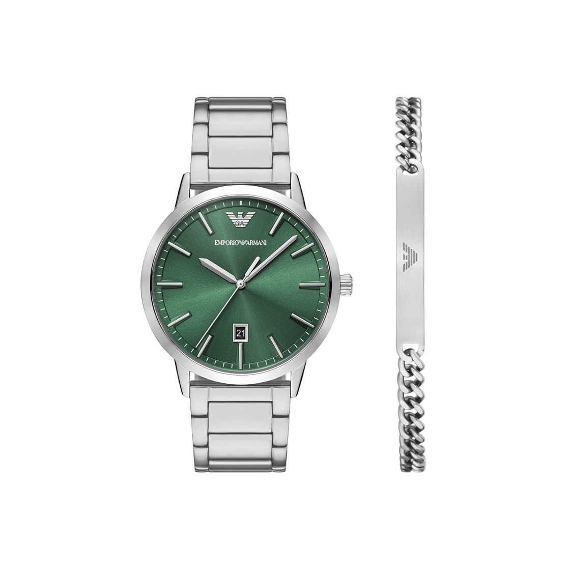 엠포리오 아르마니 43mm 브레이슬릿 세트 메탈 시계 그린 실버(Emporio Armani 43mm Bracelet Set Metal Watch Green Silver) - 1