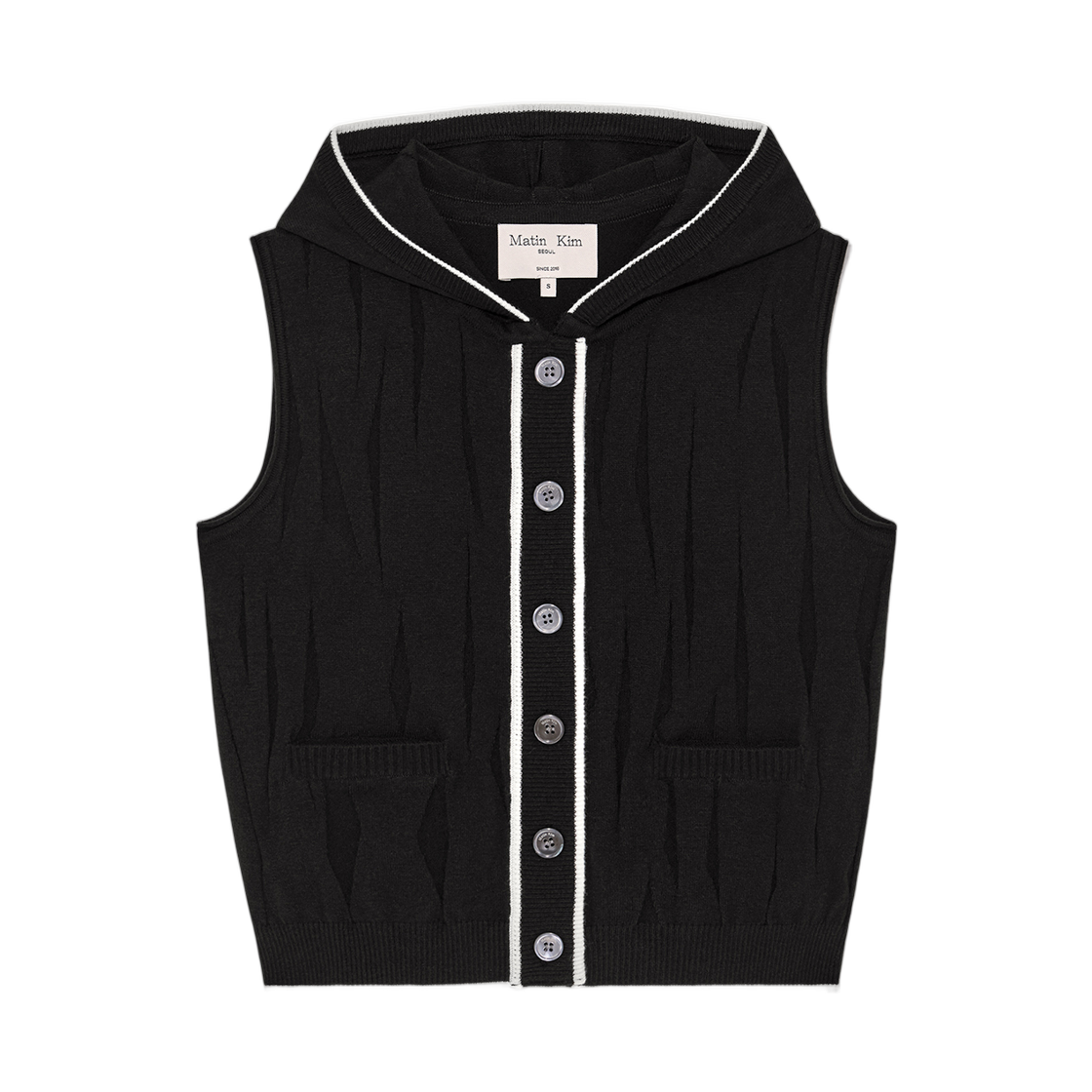 MK2534KV004MBB (W) Matin Kim Wrinkle Hoody Button Knit Vest Black