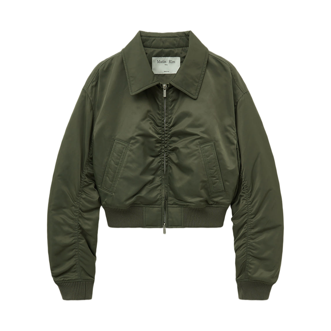 (W) 마뗑킴 아플리케 로고 셔링 봄버 점퍼 카키((W) Matin Kim Applique Logo Shirring Bomber Jumper Khaki)