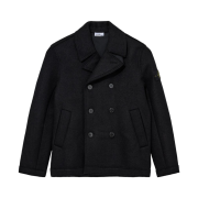 Stone Island 5100059 Felted RWS Wool Double Breasted Pea Coat with Pockets Black - 25FW