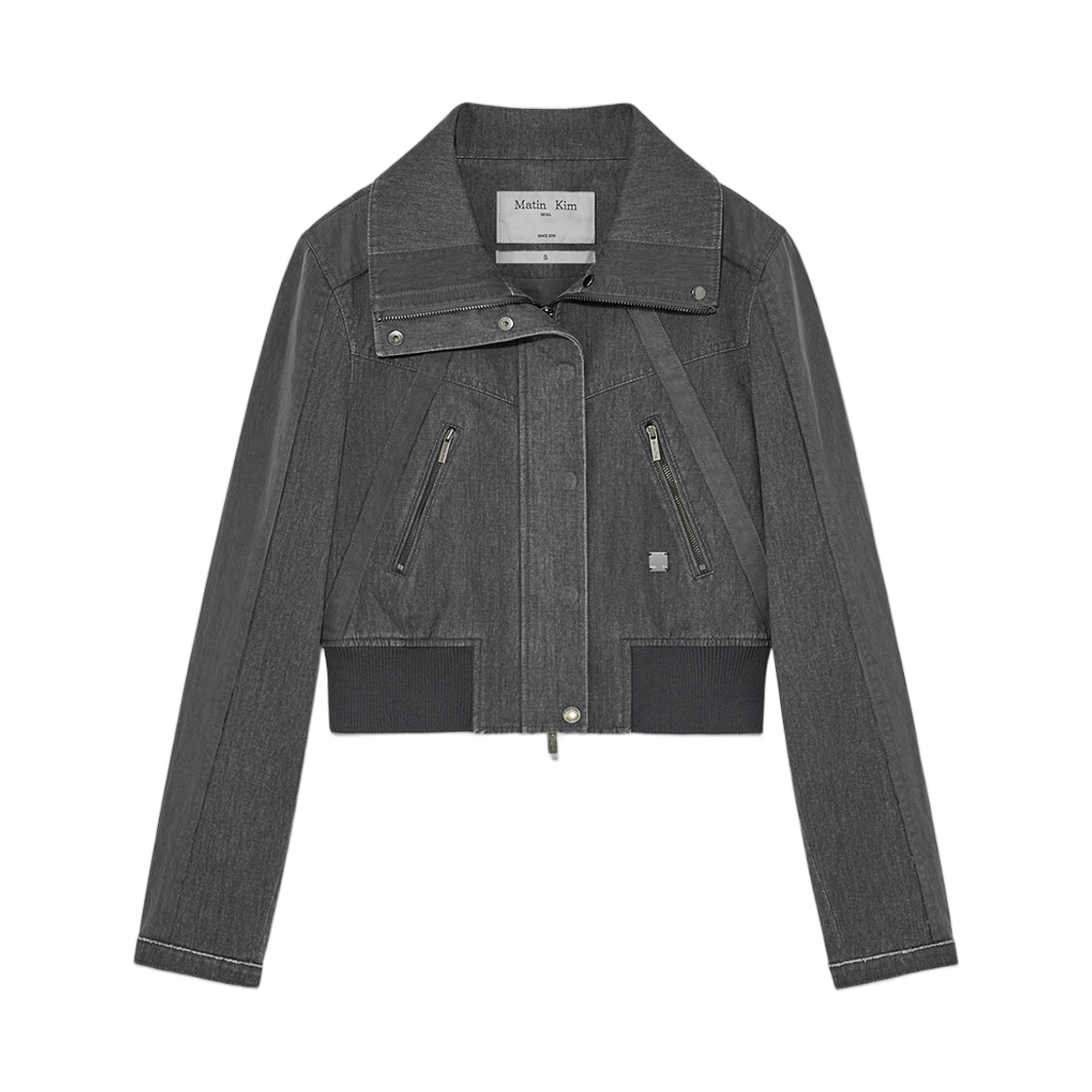 (W) 마뗑킴 컬러 믹스드 슬림 봄버 점퍼 차콜((W) Matin Kim Color Mixed Slim Bomber Jumper Charcoal)