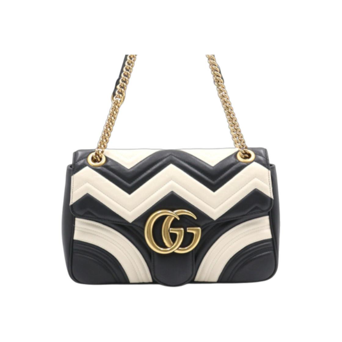 ITVOHMHRID4D Gucci GG Marmont Matelasse Chevron Shoulder Bag in Black and White with Gold Chain
