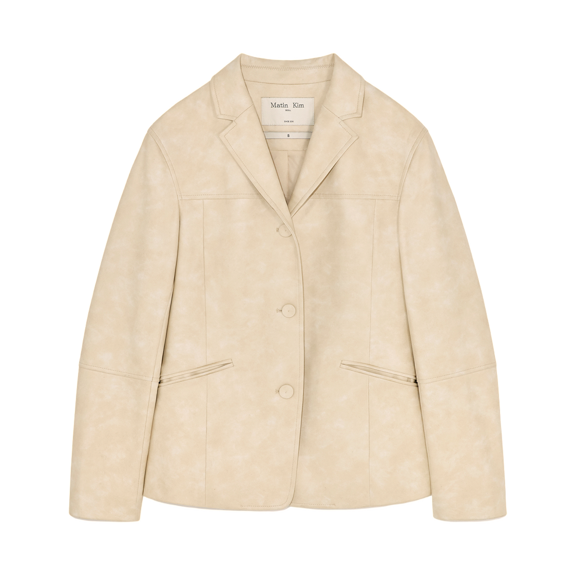 MK2511JK002MLE (W) Matin Kim Washed Matt Leather Single Blazer Light Beige