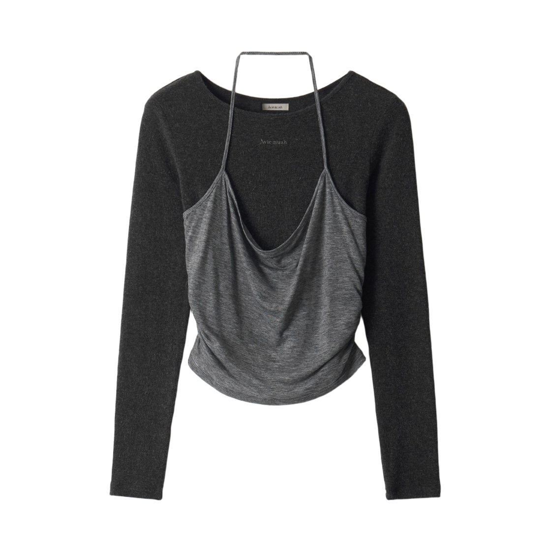 - (W) Aviemuah Ave Layered Halter Jersey Top Charcoal