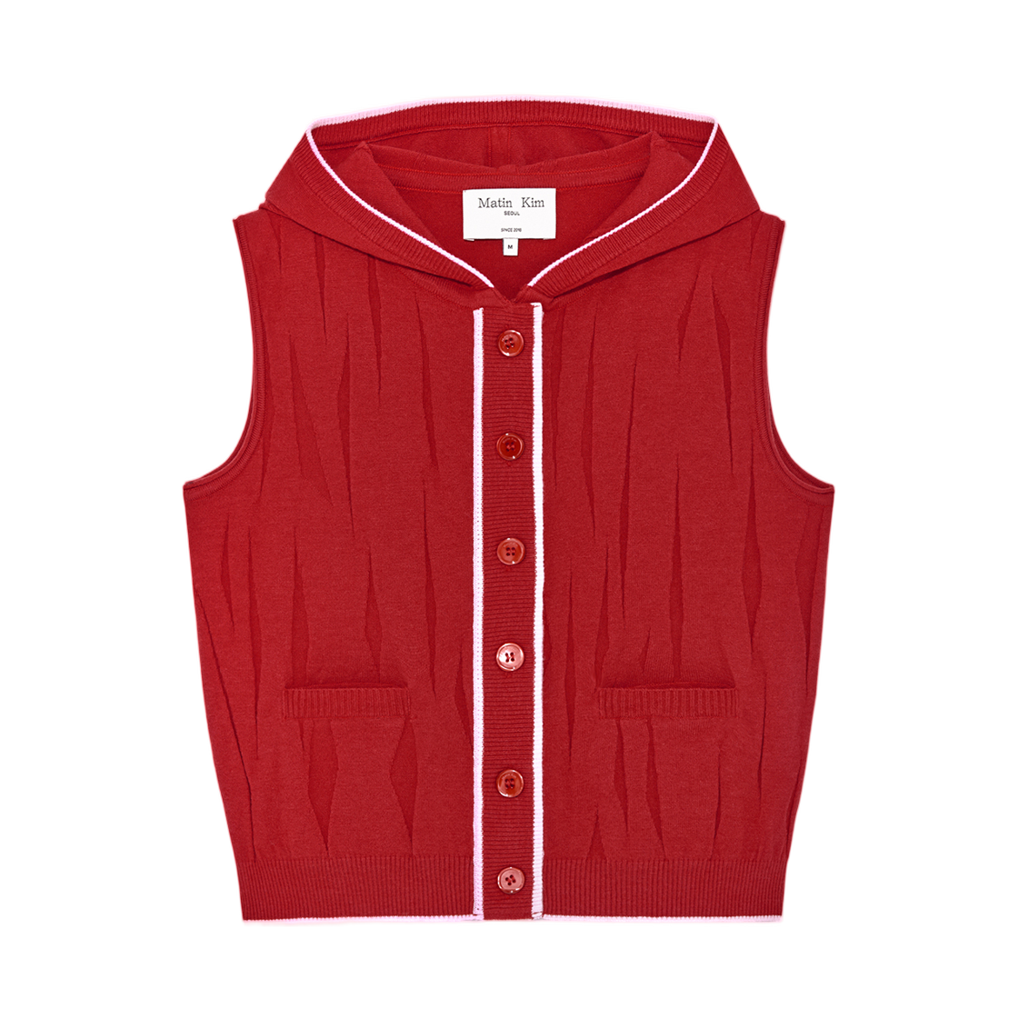 MK2534KV004MRD (W) Matin Kim Wrinkle Hoody Button Knit Vest Red