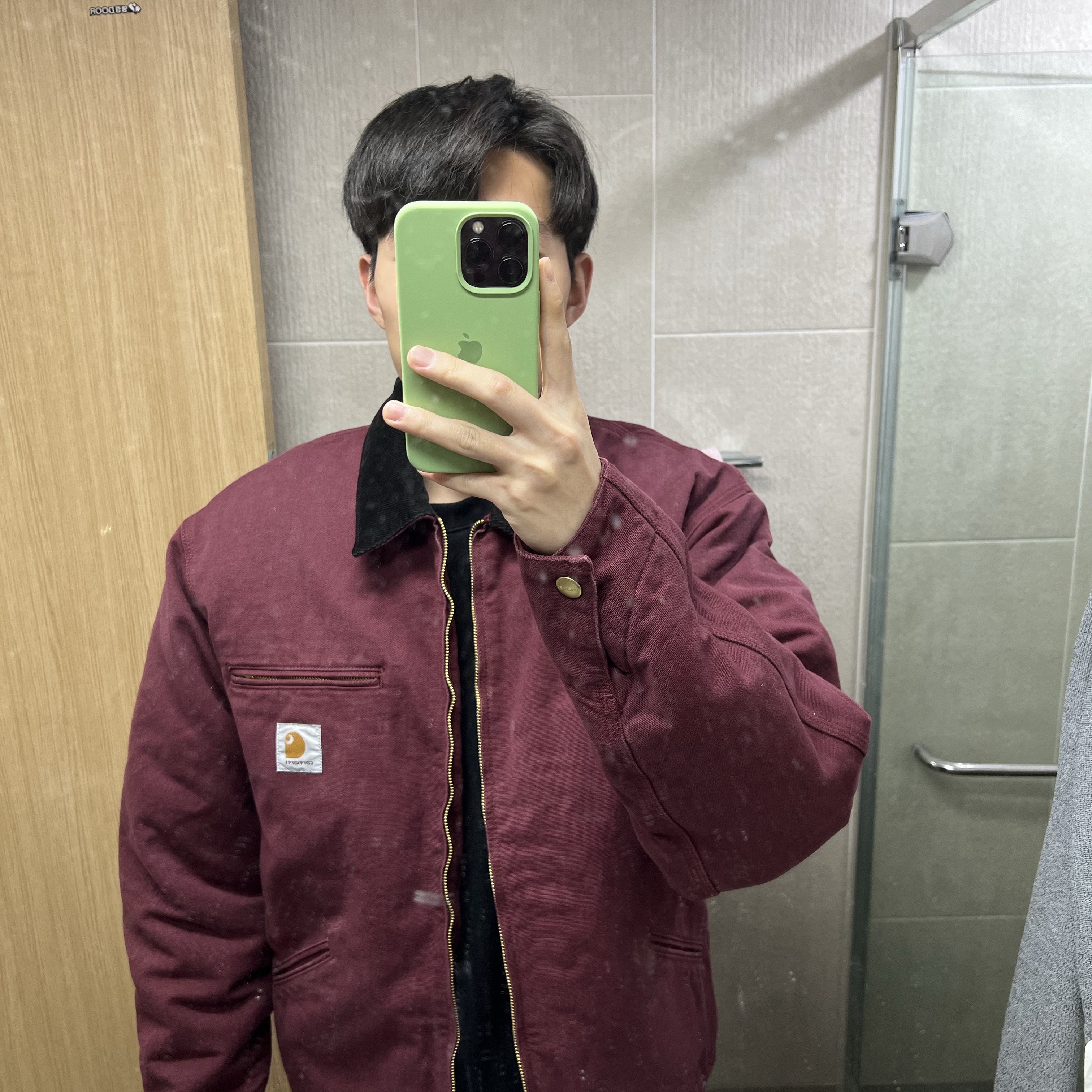 Carhartt WIP Organic Cotton Dearborn Canvas OG Detroit Jacket Malbec Aged Canvas - Winter 착용 스타일 - 1