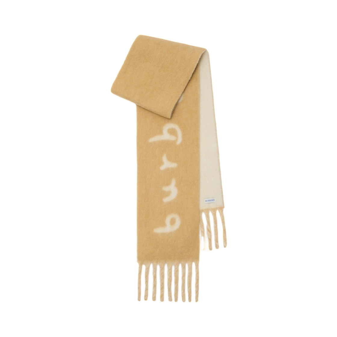 8114082 (W) Burberry Reversible Logo Alpaca Wool Blend Muffler Sand Beige
