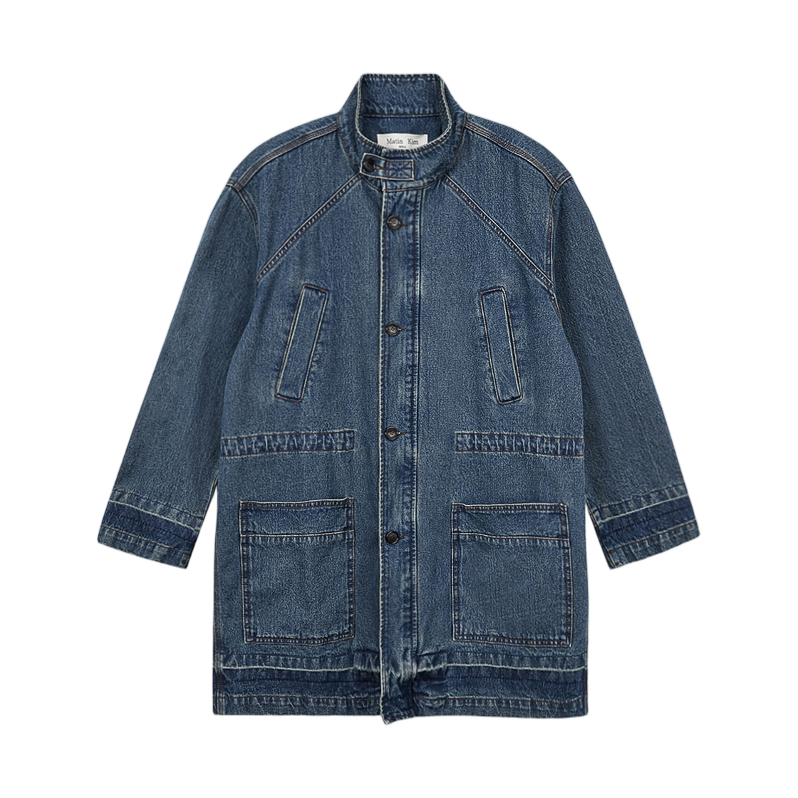 (W) 마뗑킴 포켓 포인트 미디 데님 점퍼 블루((W) Matin Kim Pocket Point Midi Denim Jumper Blue) - 1