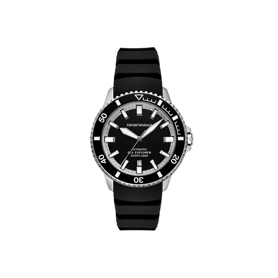 AR60086 Emporio Armani Sea Exporer 42mm Divers Urethane Watch Black Black