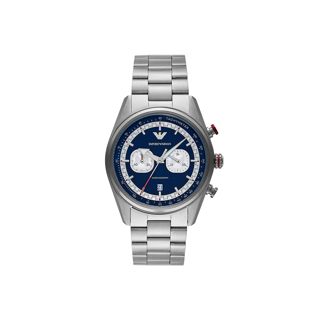 엠포리오 아르마니 레이서 42mm 크로노그래프 메탈 시계 블루 실버(Emporio Armani Racer 42mm Chronograph Metal Watch Blue Silver)
