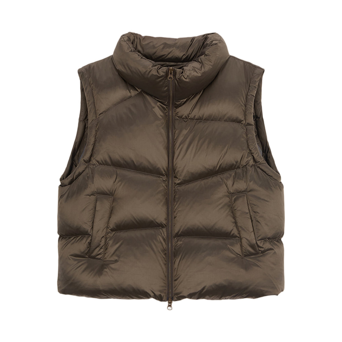 (W) 마뗑킴 언밸런스 퀼티드 다운 베스트 카키 브라운((W) Matin Kim Unbalance Quilted Down Vest Khaki Brown)