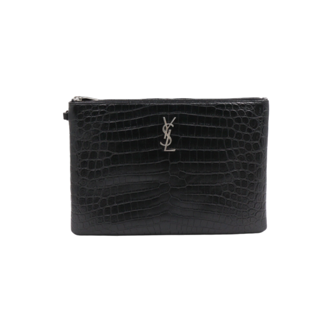 생로랑 558070 블랙 레더 크로커다일 은장 모노그램 클러치백 aa43858(Saint Laurent Black Leather Crocodile Monogram Silver Clutch Bag 558070)