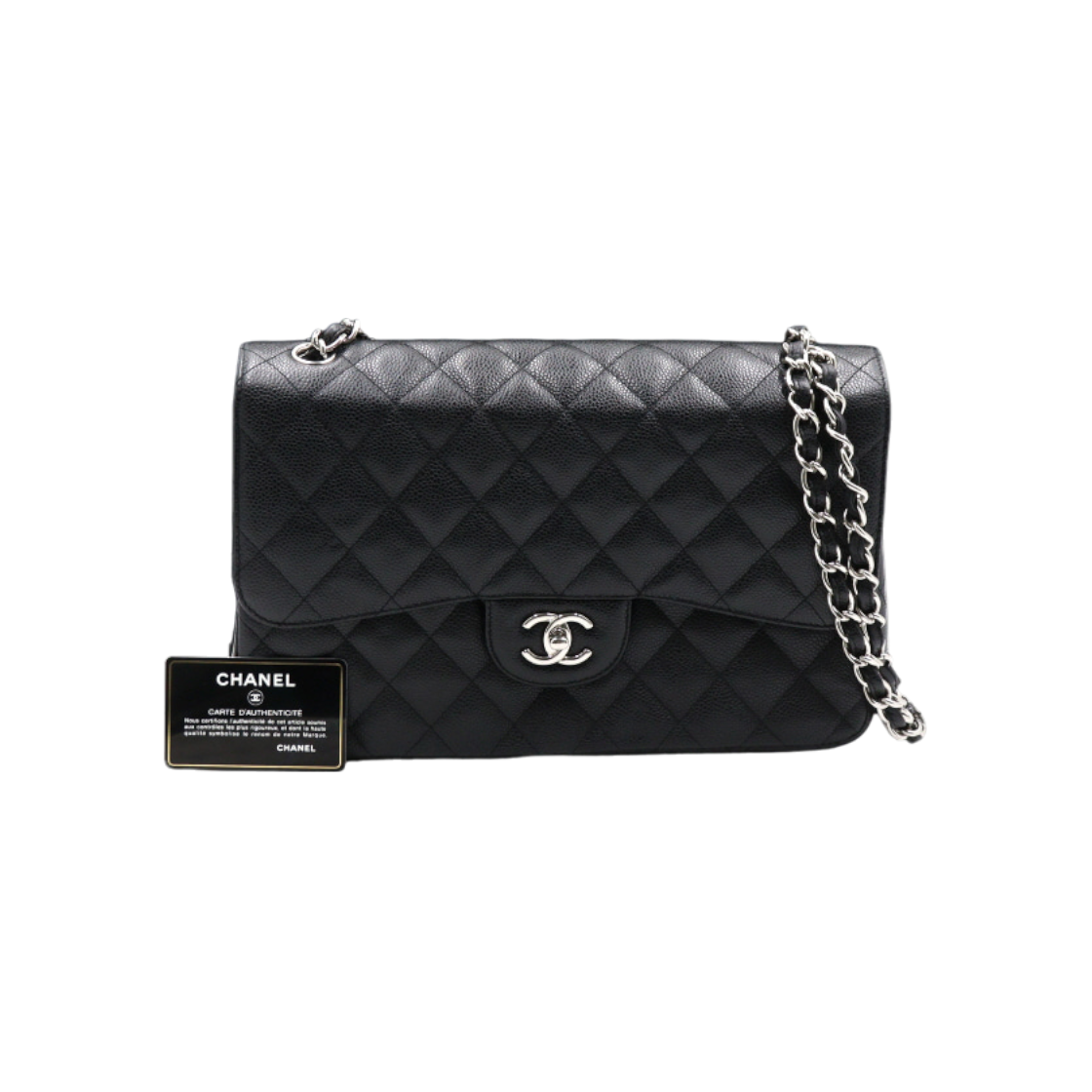 샤넬 A58600 블랙 캐비어 클래식 라지 점보 은장체인 숄더백 aa48235(Chanel A58600 Black Caviar Classic Large Jumbo Silver Chain Shoulder Bag)