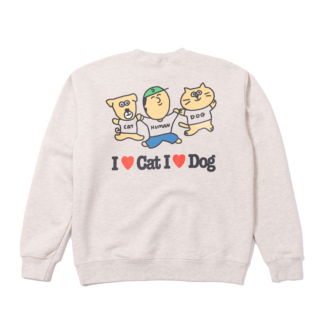 2510305 BIGWAVE COLLECTIVE I Love Cat & Dog X Cruddy Sweatshirt Oatmeal Heather