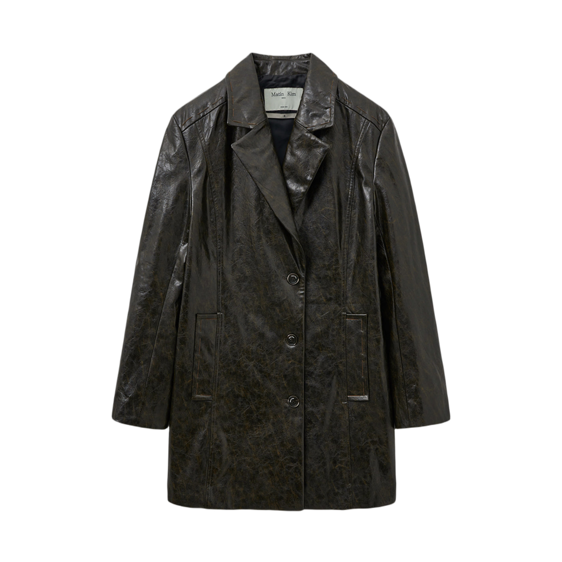 (W) 마뗑킴 포우 레더 하프 더블 자켓 다크 브라운((W) Matin Kim Faux Leather Half Double Jacket Dark Brown) - 1