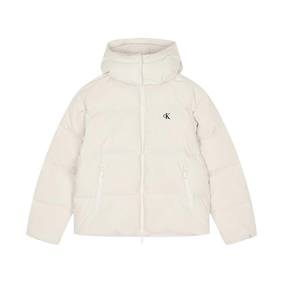 (W) 캘빈 클라인 글로시 립스탑 미드 랭스 후드 다운 자켓 아이보리((W) Calvin Klein Glossy Ripstop Mid Length Down Jacket Ivory)