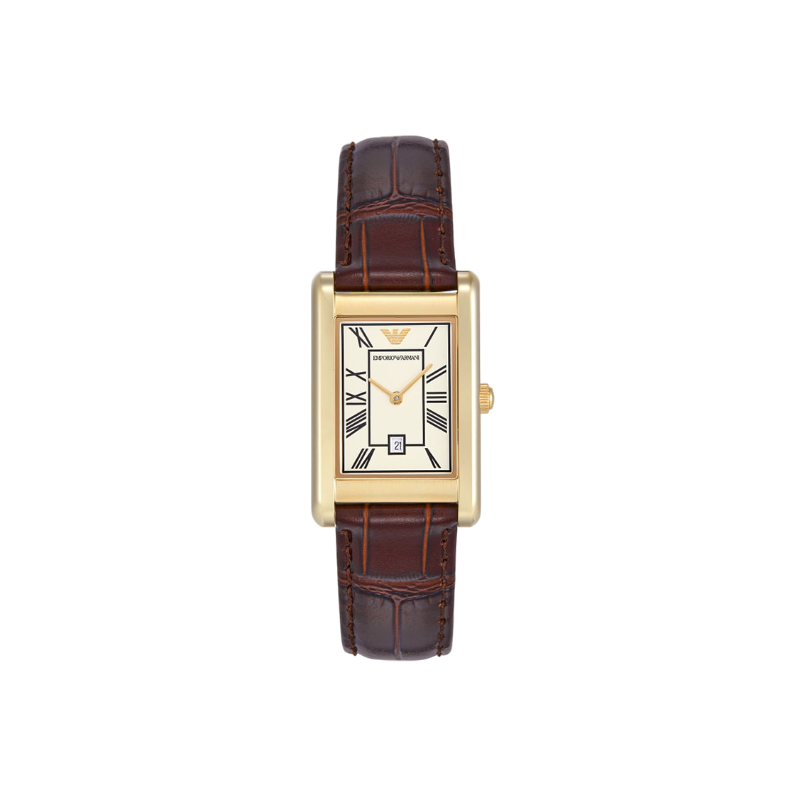 엠포리오 아르마니 지노 25mm 스퀘어 가죽 시계 화이트 브라운(Emporio Armani Gino 25mm Square Leather Watch White Brown)
