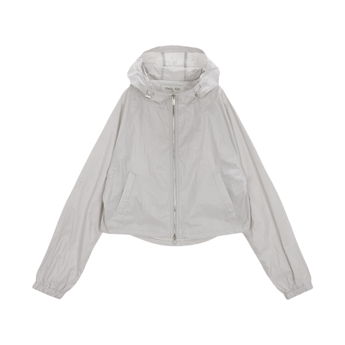 (W) 마뗑킴 마뗑 크롭 후디 코팅 점퍼 그레이((W) Matin Kim Matin Crop Hoody Coating Jumper Grey) - 2