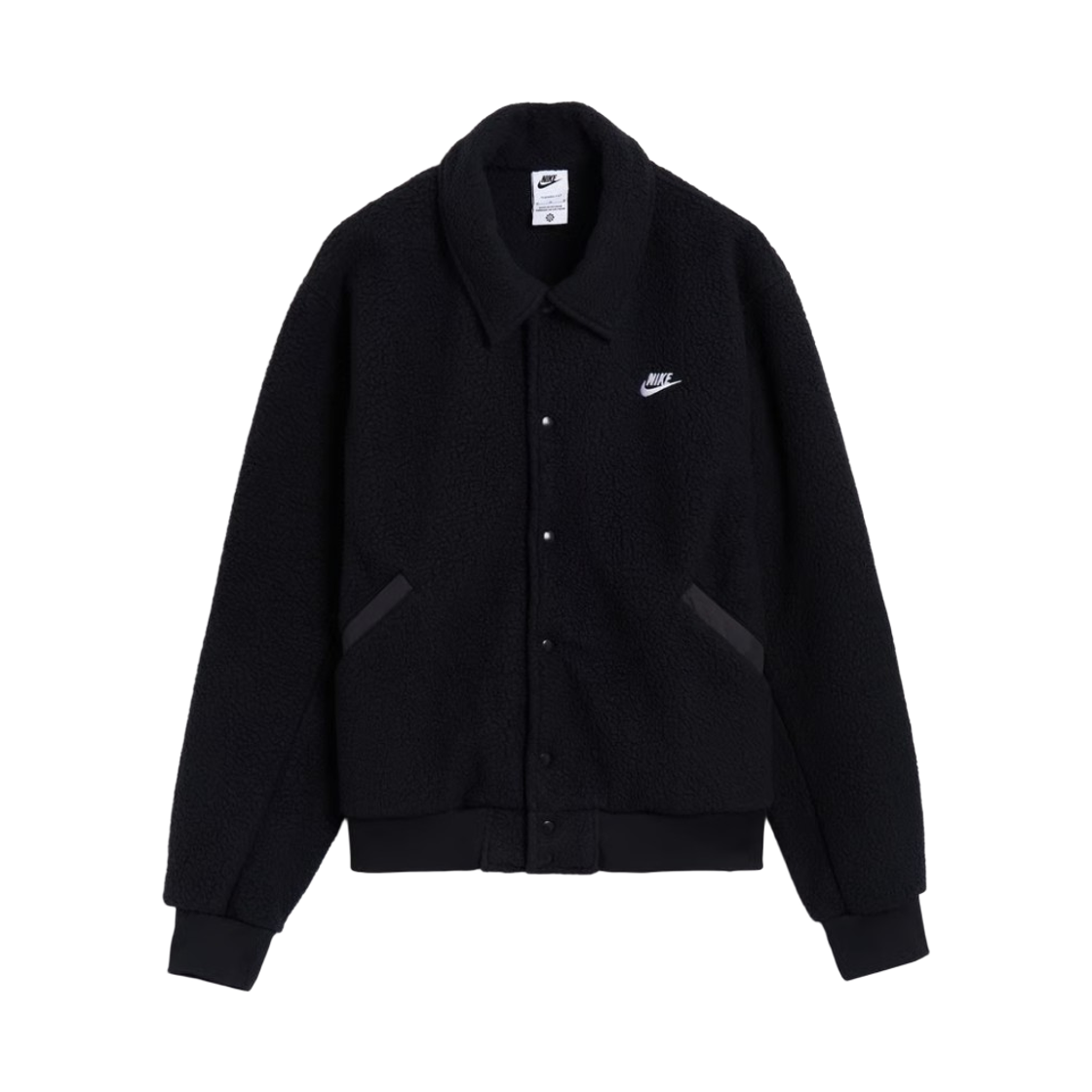 나이키 NSW 클럽 하이파일 하이파일 플리스 코치 자켓 블랙 화이트 - 아시아(Nike NSW Club High-Pile Fleece Coach Jacket Black White - Asia)